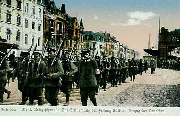 attaque de Lige en 1914, les allemands dfilent dans les rues