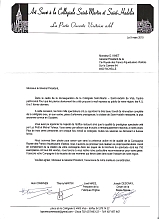 Lettre de remerciements des organisateurs de l'inauguration de la Collgiale de Vis