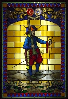 Vitrail des Francs Arquebusiers, oeuvre des matres-verriers Joseph Ronday Sr et Jr