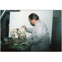 Charit de St Martin en bronze et l'auteur Marc Poelmans