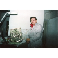 Charit de St Martin en bronze , le moule, et l'auteur Marc Poelmans